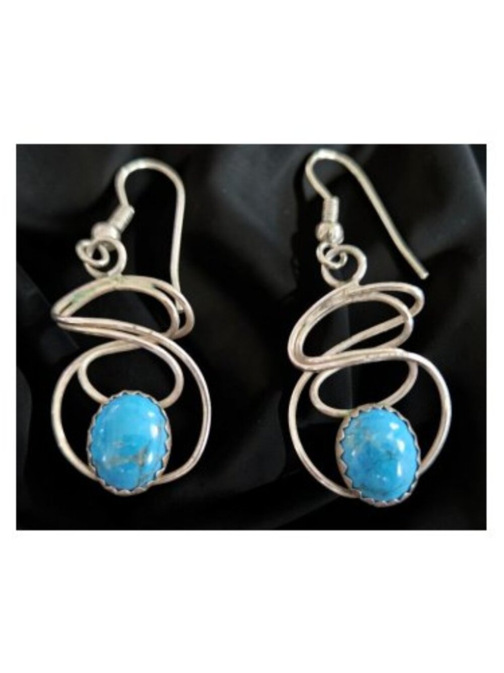 Silvertone Turquoise Blue Stone Swirl Dangle Earrings
